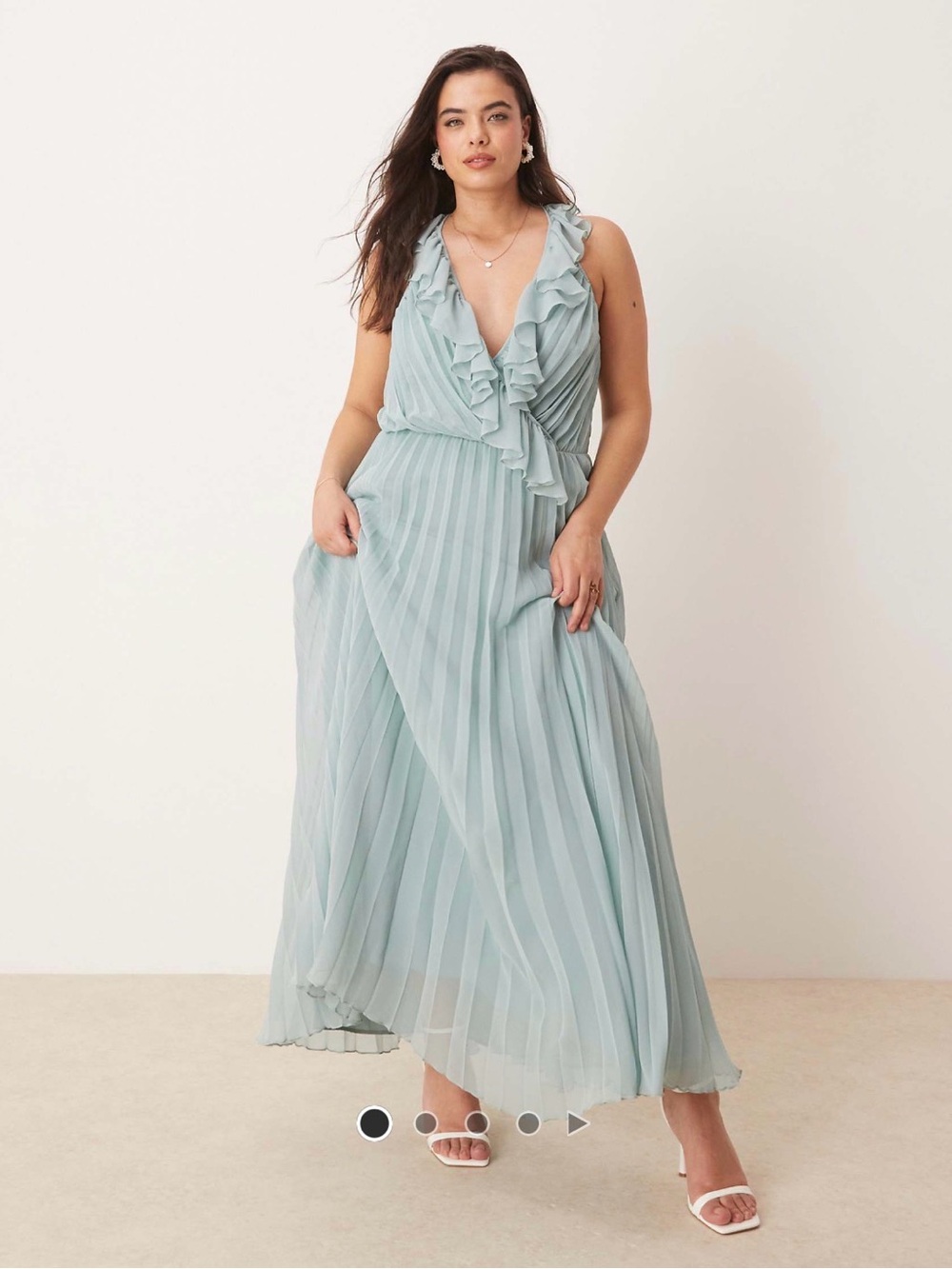 ASOS DESIGN Curve frill wrap detail pleated midi dress